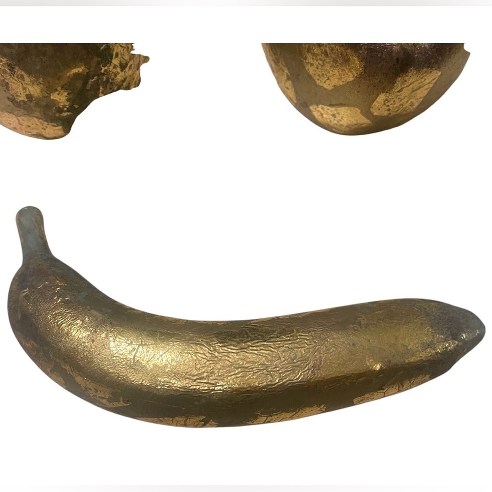 Vtg Gold Gilded Fruit Set Textured Apple Orange Banana Patina MCM Kitchen Decor - Picture 7 of 10
